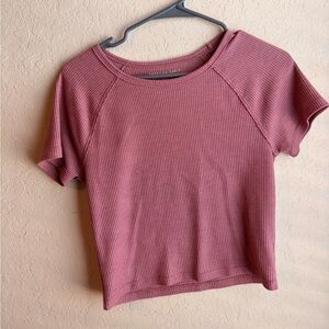 American Eagle Outfitters Short Sleeve Waffle Knit Top - Dusty Rose